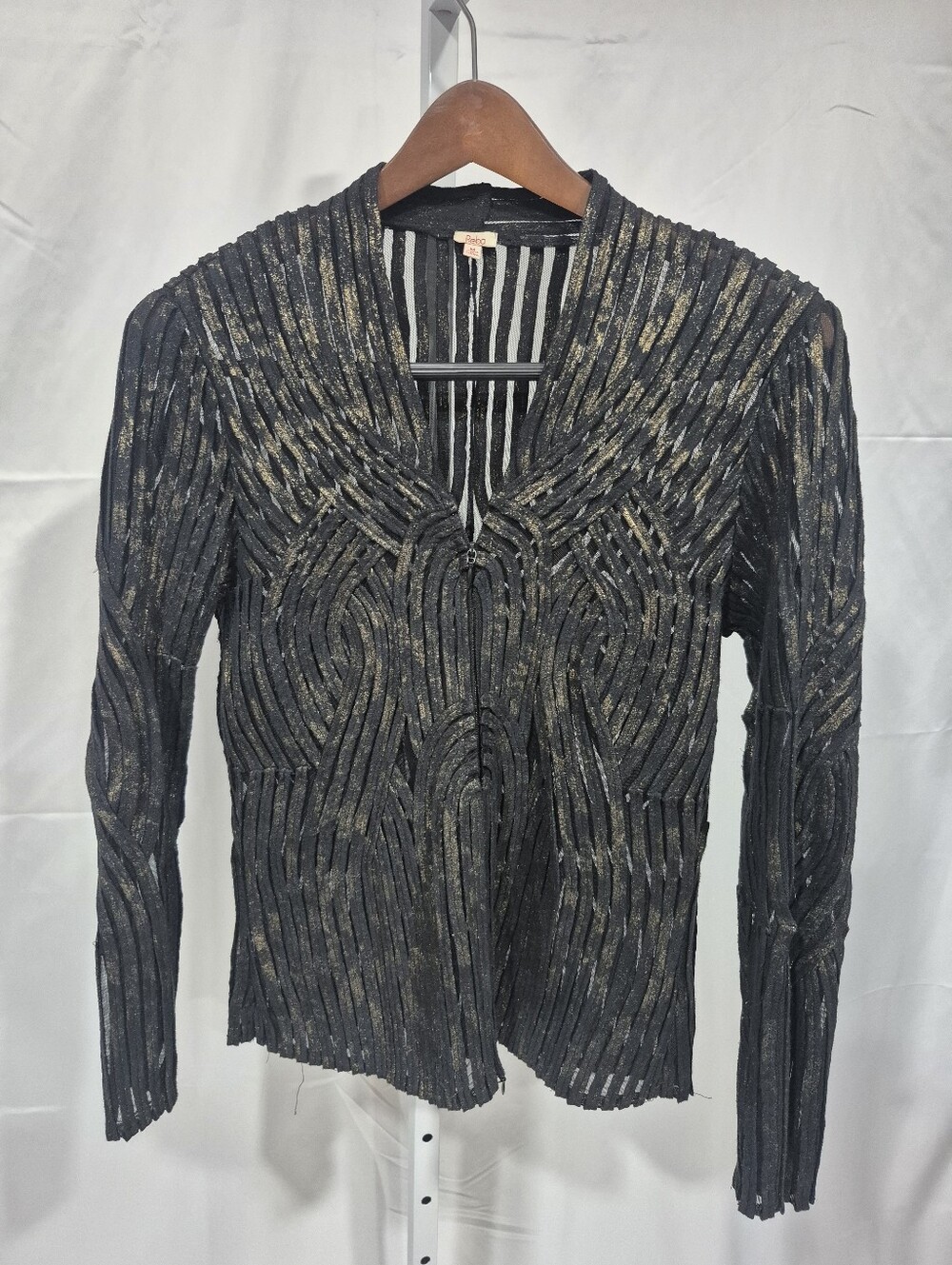 Reba Black , Gold Shimmer Mesh 2 Way Zip  Jacket, Womens M